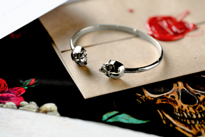 Twin Skull Bangle By Mr. White - Silver