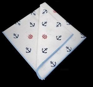 Anchor and ship wheel pocket square mr white
