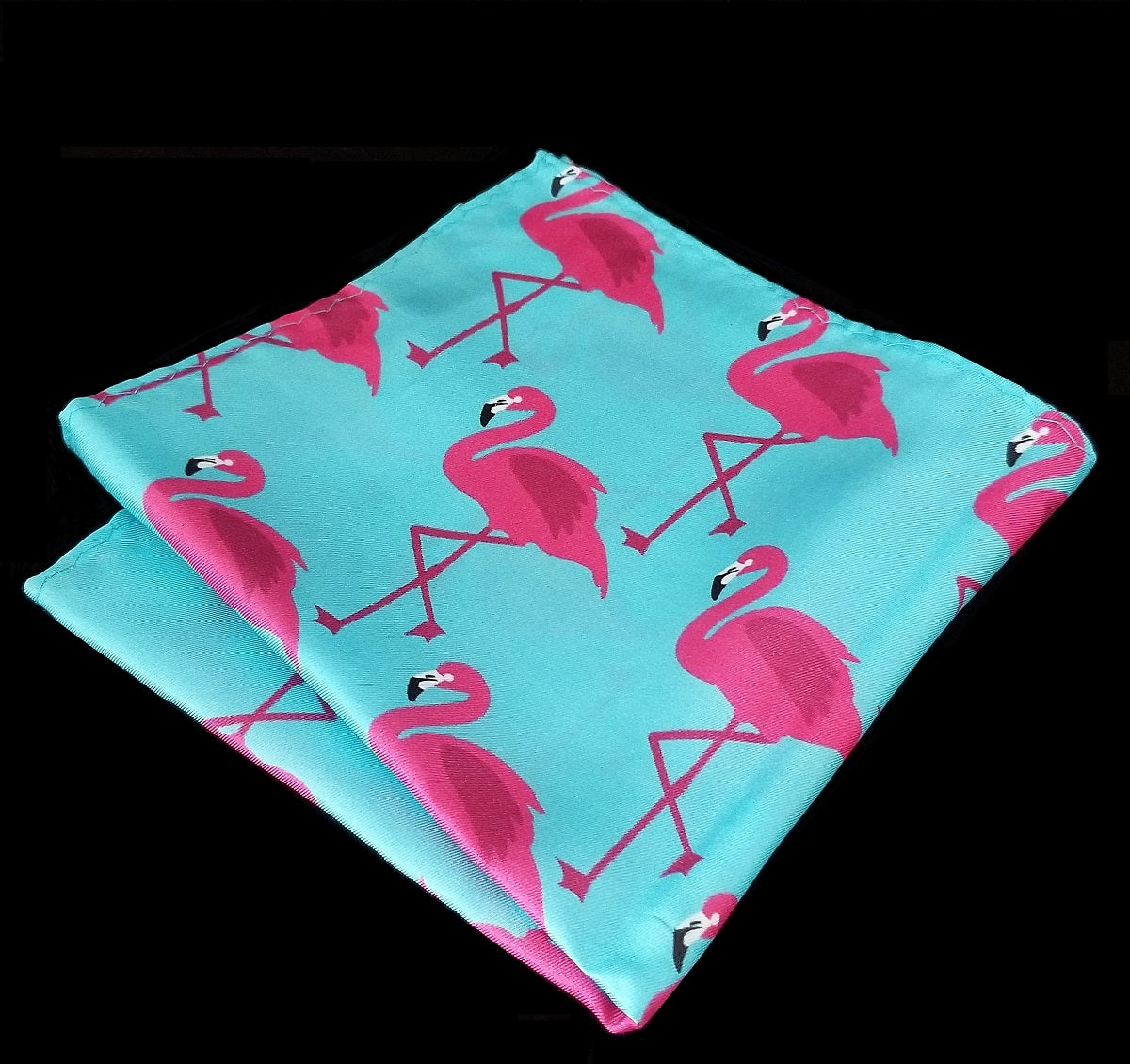 Flamingo pink turquoise silk pocket square mr white